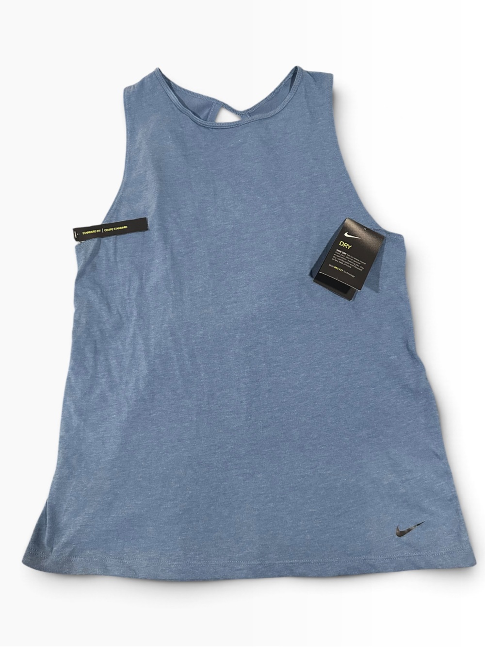 NWT Nike Dri-FIT Standard Fit Crossover Open Back Yoga Tank Medium Blue